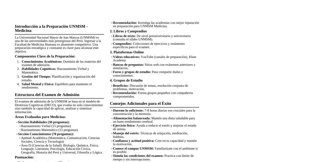 Preparación UNMSM - Medicina