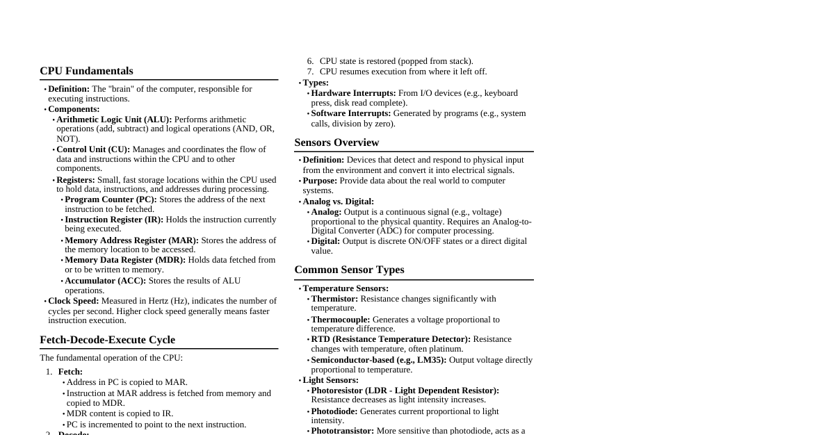 Comp Arch: CPU & Sensors