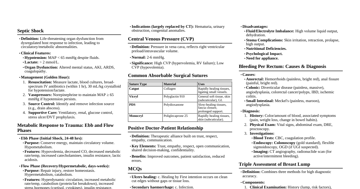 Surgery Cheatsheet MBBS Finals