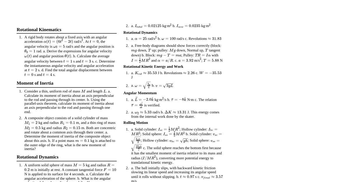 Rotational Motion Assignment