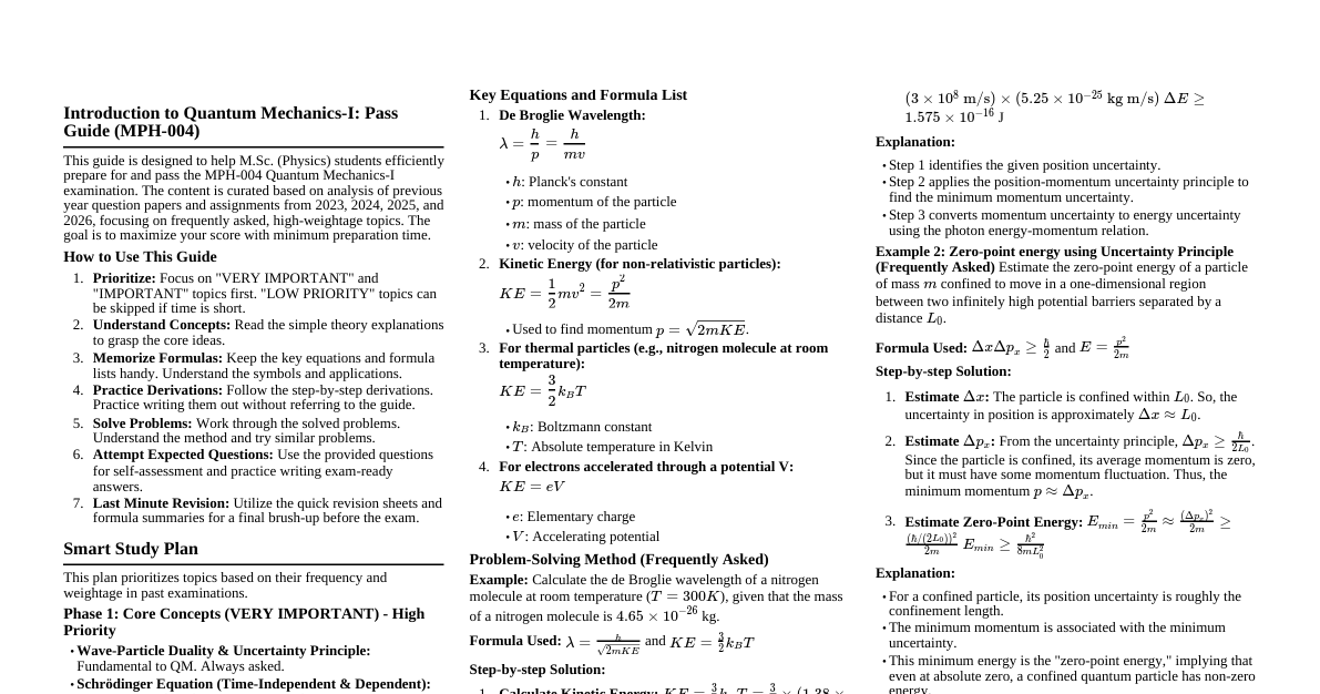 Quantum Mechanics-I Pass Guide