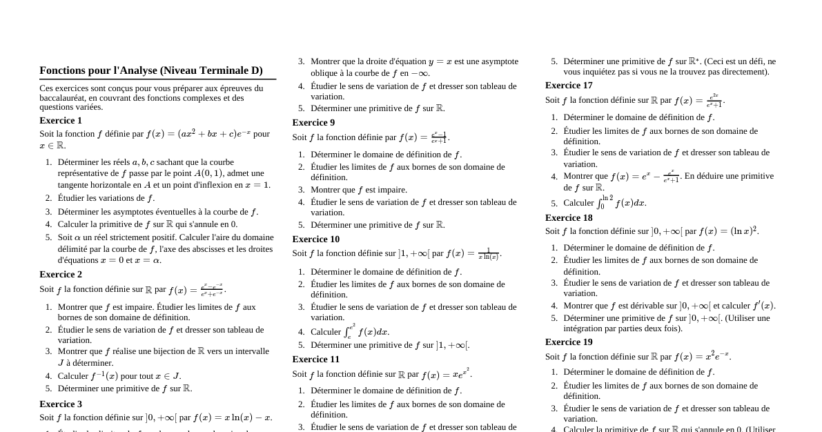 Analyse - Fonctions & Intégral