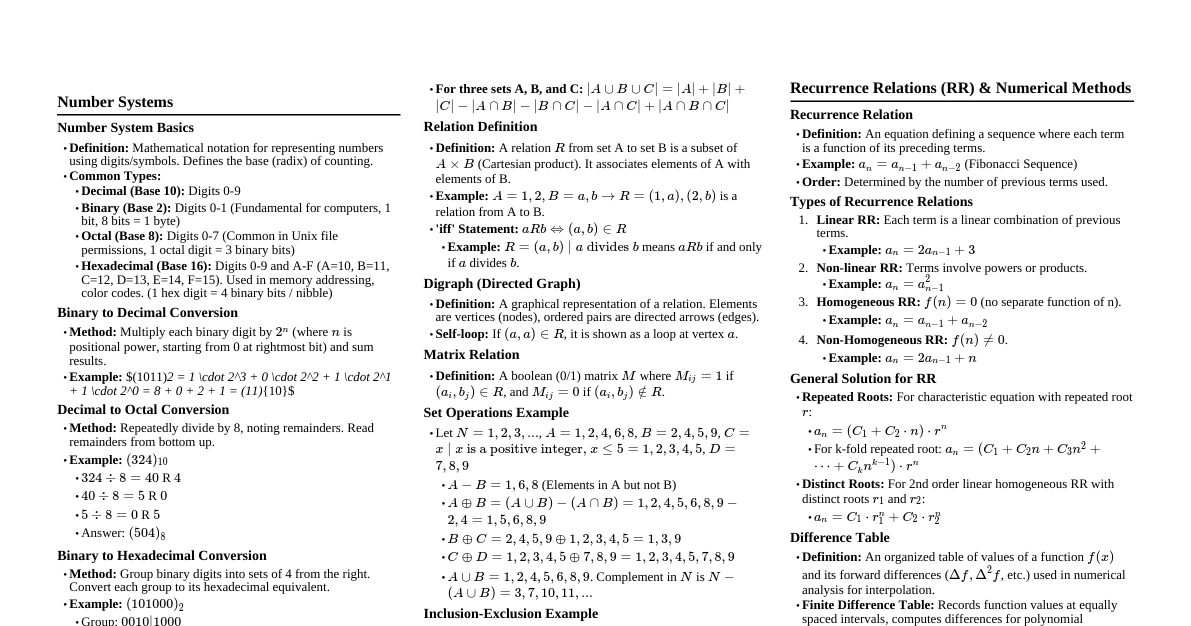Sem IV Mathematics Summary