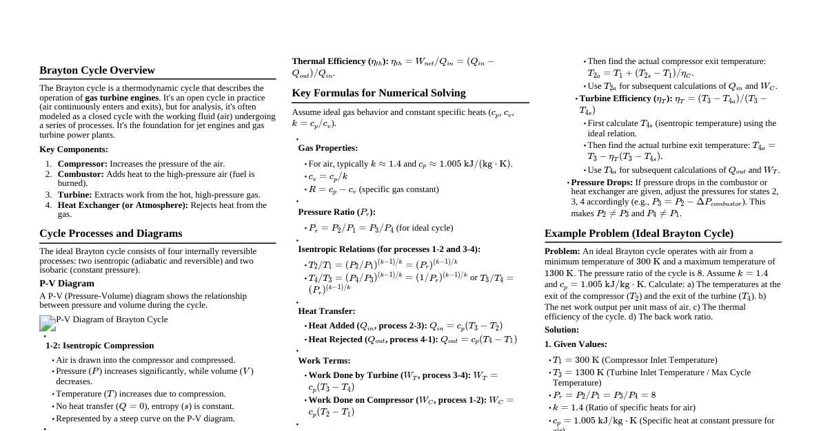 Brayton Cycle Numericals