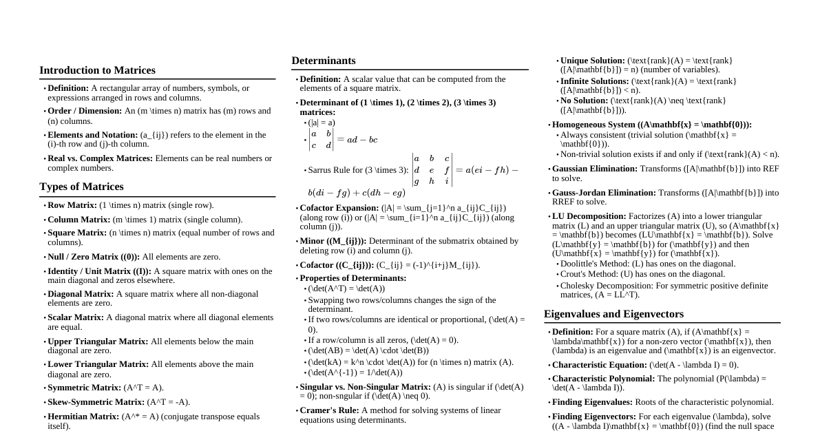 Linear Algebra Cheatsheet