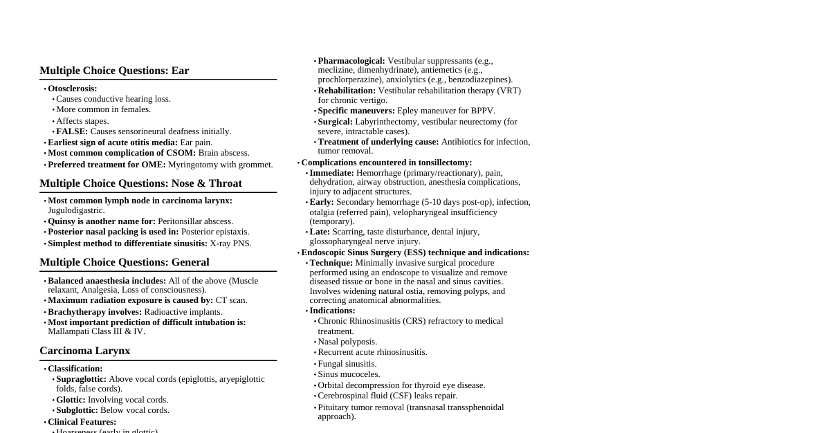 ENT Dhingra Summary
