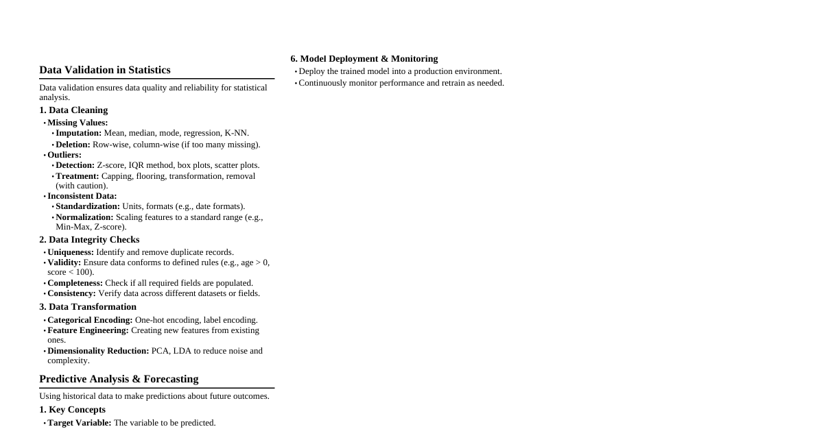 Data Validation & ML Cheatsheets