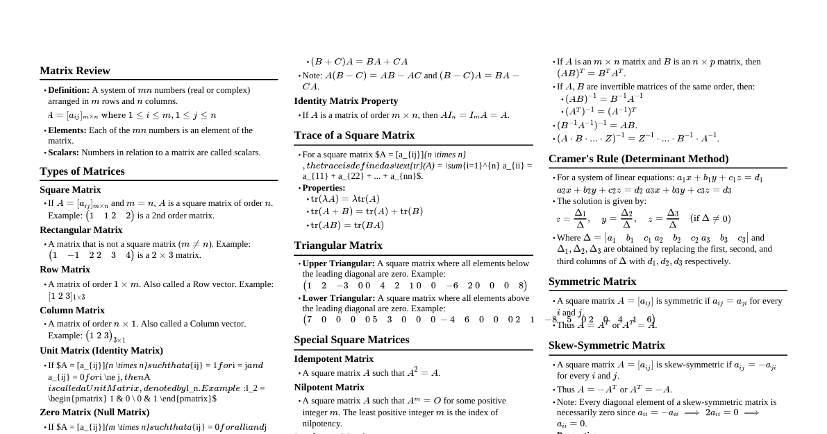 Matrices & Linear Systems