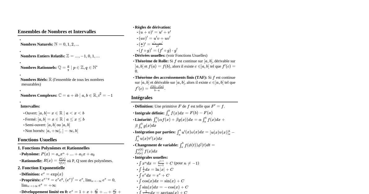 Analyse PCSI 1ère année