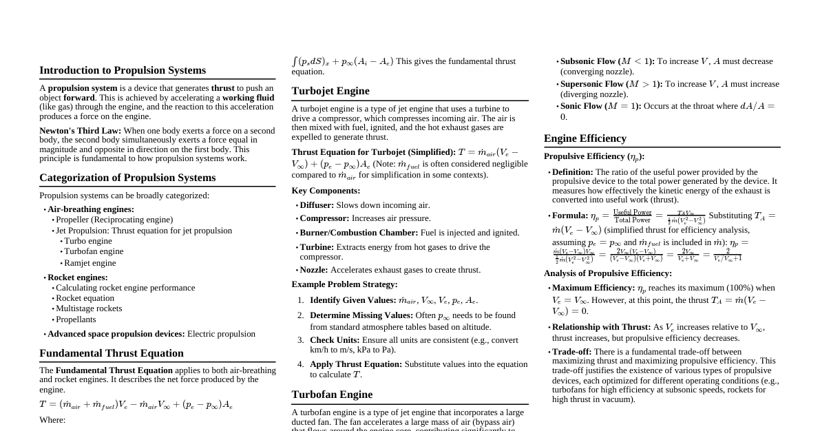 Propulsion Systems Summary