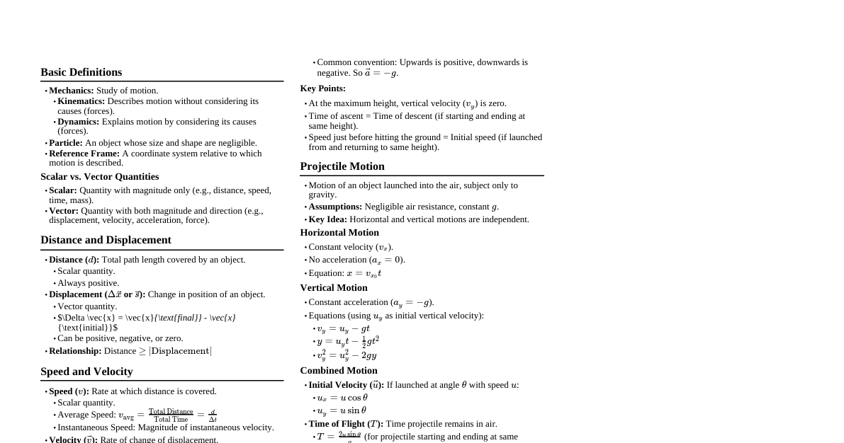 Kinematics Cheatsheet