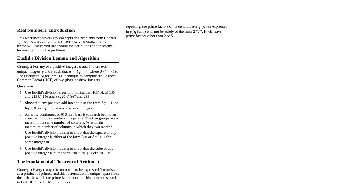 NCERT Class 10 Maths Ch 1