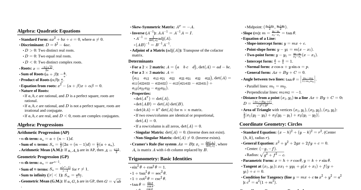 Higher Math Admission Cheat Sheet | GPAI