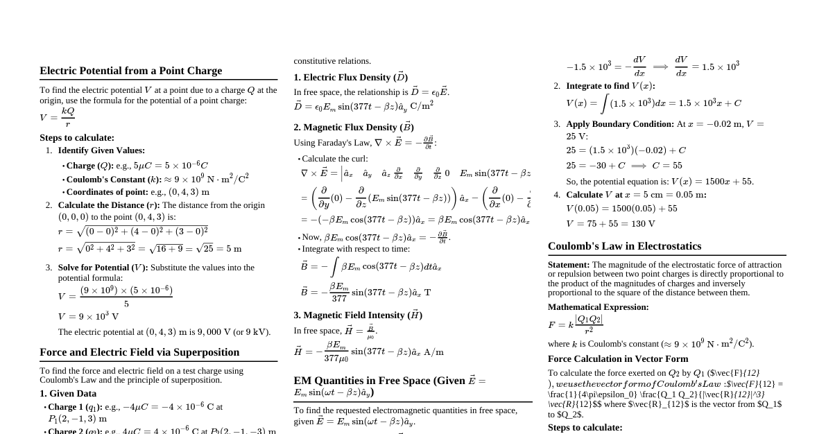 Electromagnetism Cheatsheet