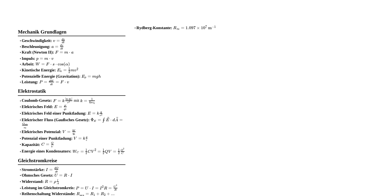 Physik Formelsammlung