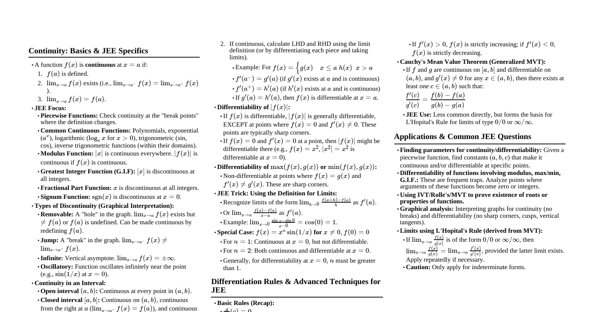 Continuity & Differentiability