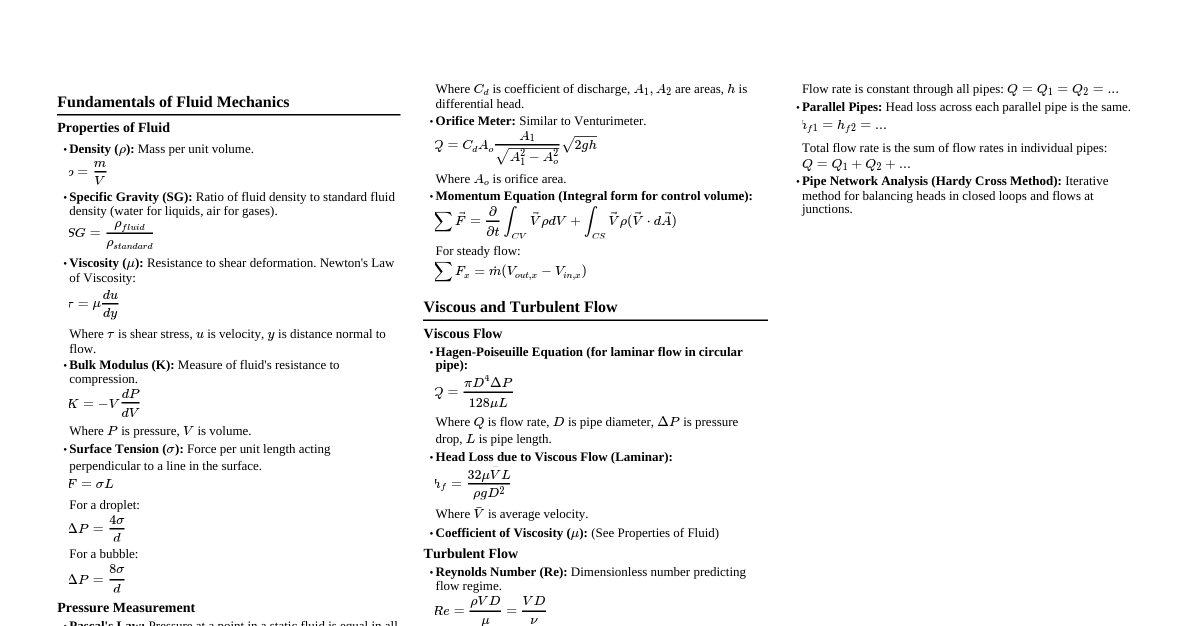 Fluid Mechanics Derivations