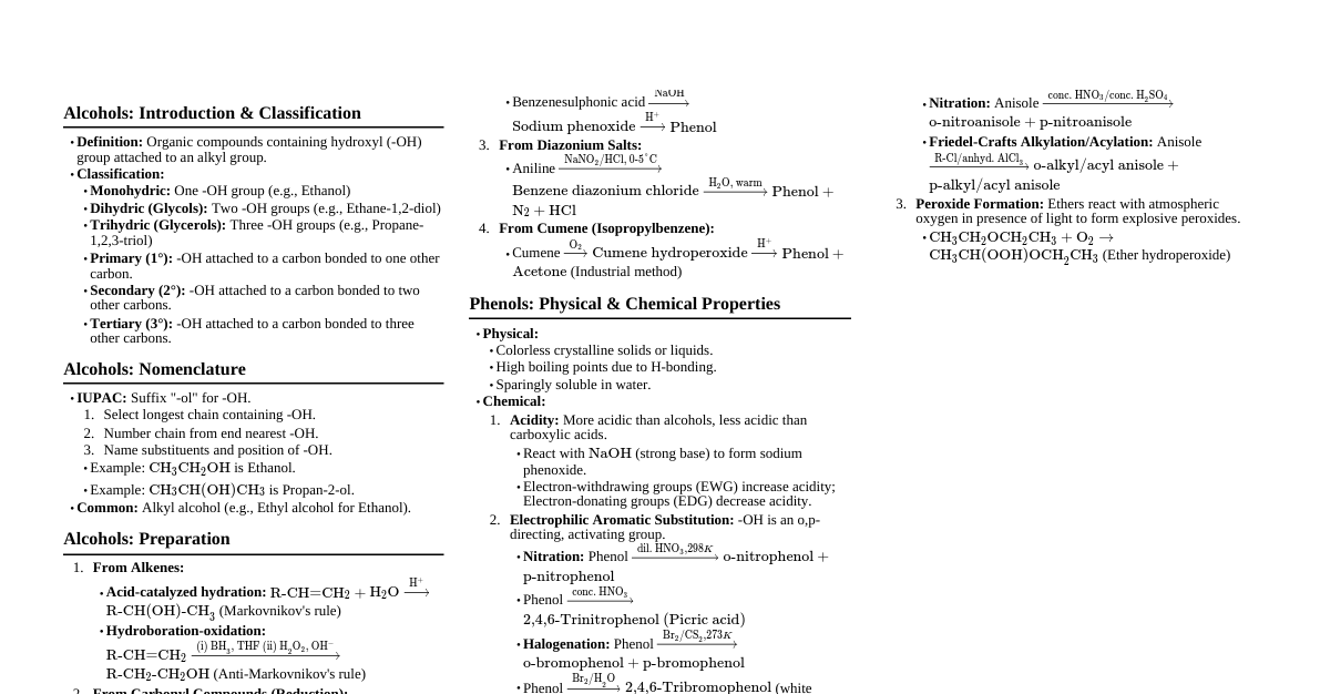 Alcohols, Phenols & Ethers