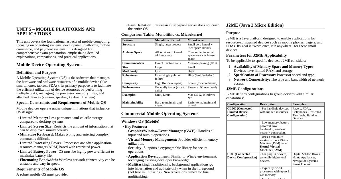 Mobile Platforms & Application