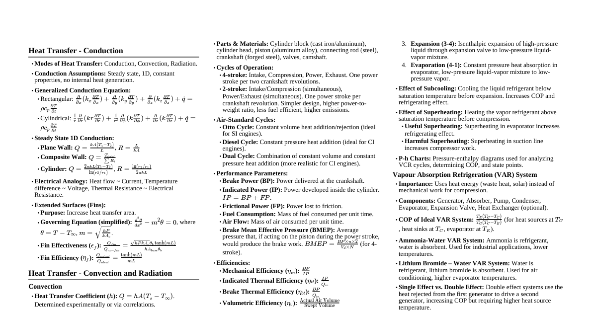 Thermal Engineering Cheatsheet