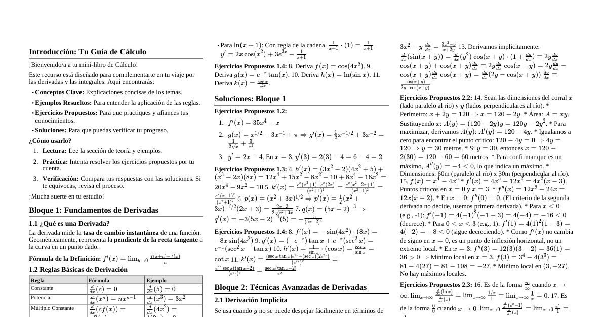 Plan: Derivadas e Integrales