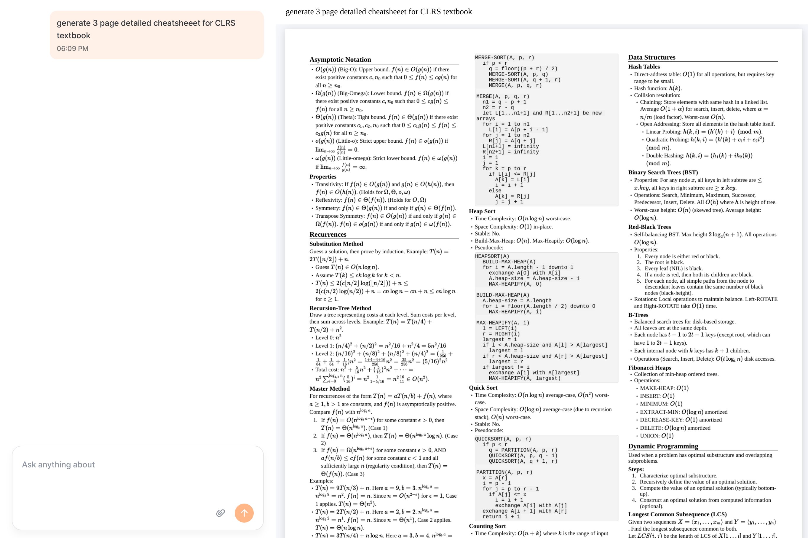AI-generated STEM cheatsheet with formatted equations, diagrams, and study notes ready for printing